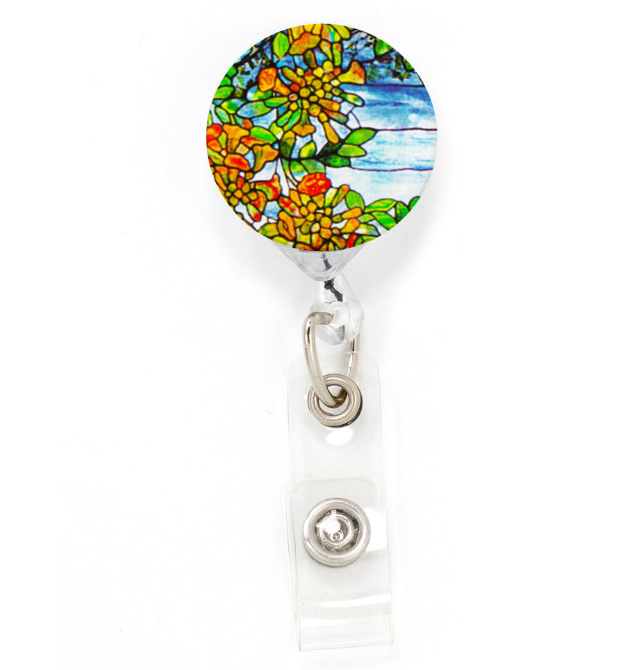 Buttonsmith Tiffany Orange Tree Tinker Reel Retractable Badge Reel - Made in the USA - Buttonsmith Inc.