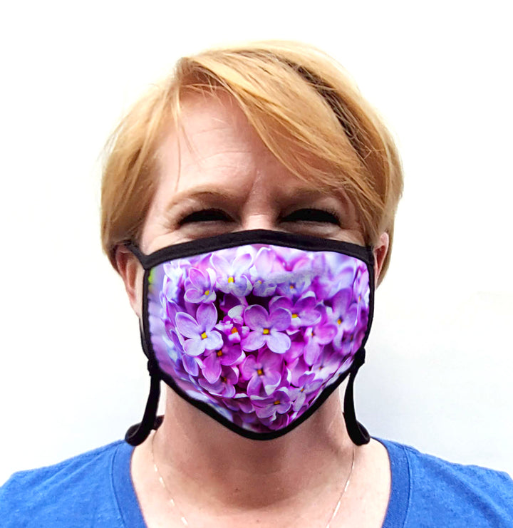 Buttonsmith Lilacs Adult Adjustable Face Mask with Filter Pocket - Made in the USA - Buttonsmith Inc.