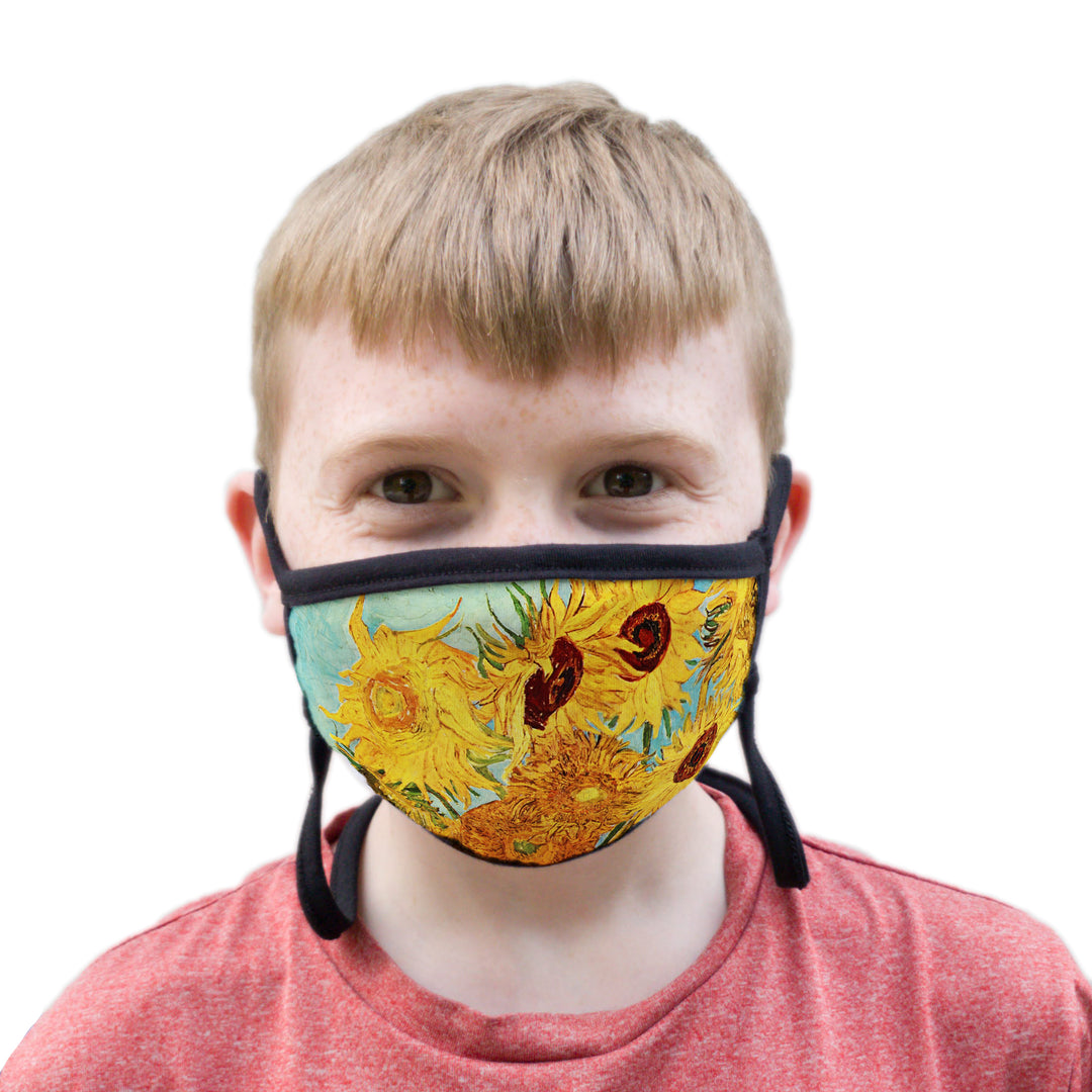 Buttonsmith Van Gogh Sunflowers Youth Adjustable Face Mask with Filter Pocket - Made in the USA - Buttonsmith Inc.