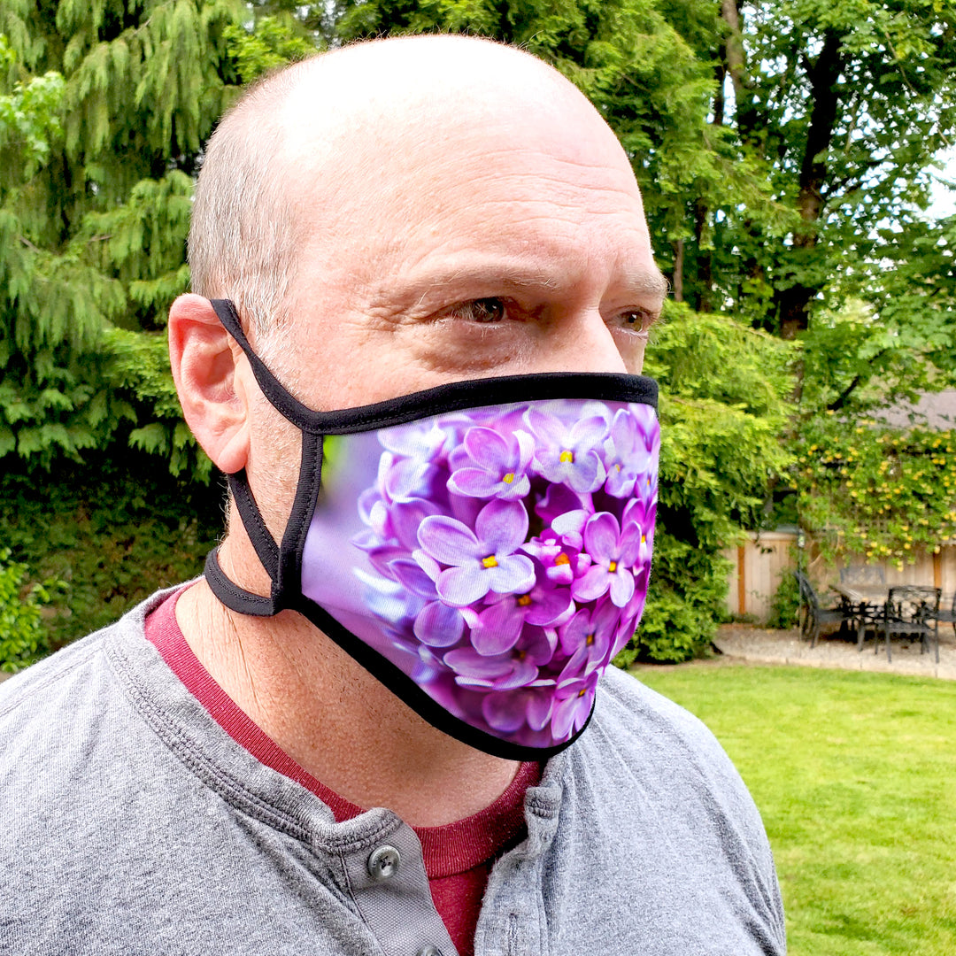 Buttonsmith Lilacs Adult Adjustable Face Mask with Filter Pocket - Made in the USA - Buttonsmith Inc.