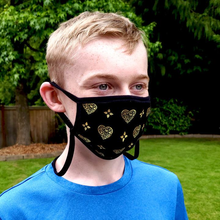 Buttonsmith Hearts Youth Adjustable Face Mask with Filter Pocket - Made in the USA - Buttonsmith Inc.