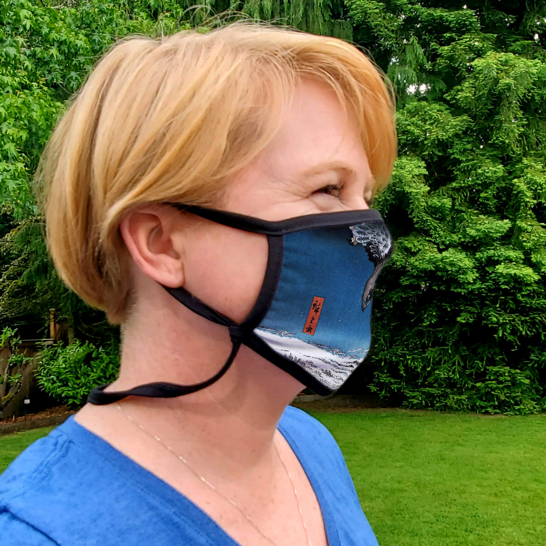 Buttonsmith Hiroshige Eagle Adult XL Adjustable Face Mask with Filter Pocket - Made in the USA - Buttonsmith Inc.