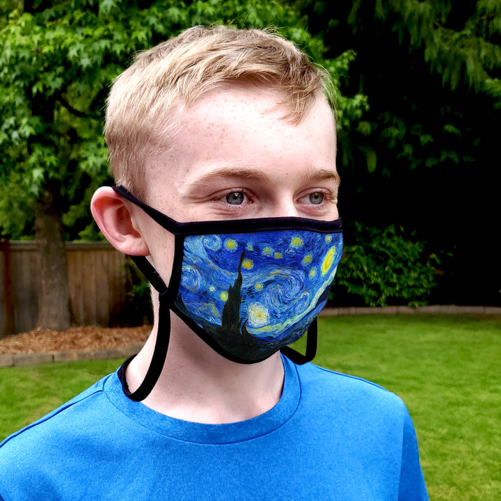 Buttonsmith Van Gogh Starry Night Adult XL Adjustable Face Mask with Filter Pocket - Made in the USA - Buttonsmith Inc.