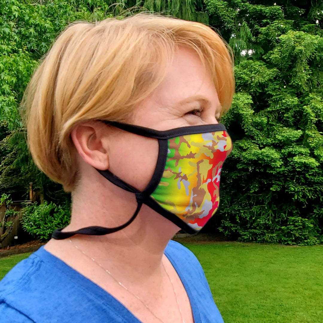 Buttonsmith Rainbow Camo Adult XL Adjustable Face Mask with Filter Pocket - Made in the USA - Buttonsmith Inc.