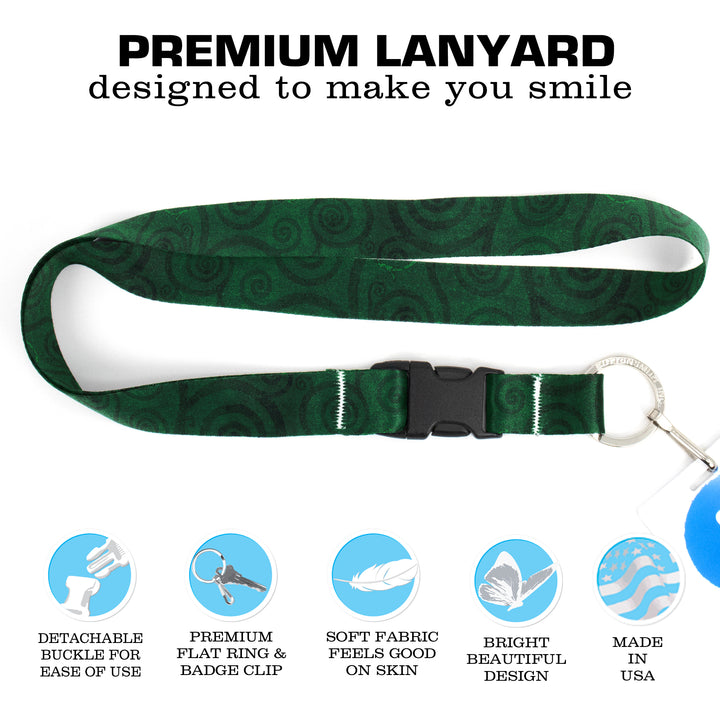 Buttonsmith Emerald Swirls Premium Lanyard - with Buckle and Flat Ring - Made in the USA - Buttonsmith Inc.