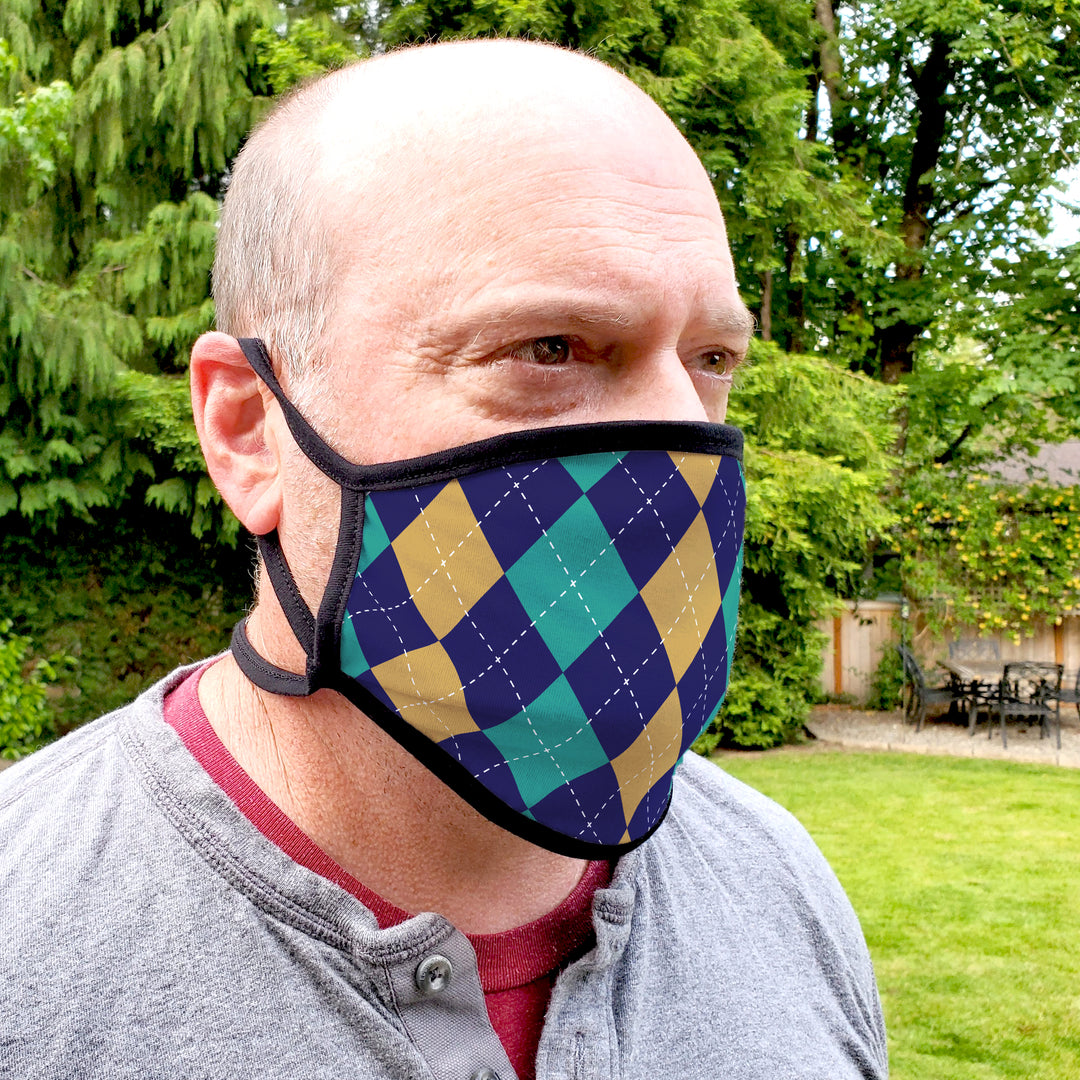 Buttonsmith Argyle Adult XL Adjustable Face Mask with Filter Pocket - Made in the USA - Buttonsmith Inc.