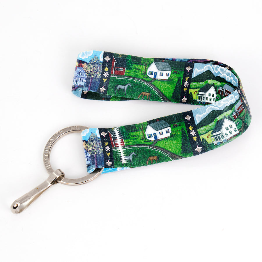 Buttonsmith Farm Houses Wristlet Key Chain Lanyard - Short Length with Flat Key Ring and Clip - Based on Rebecca McGovern Art - Officially Licensed - Made in the USA - Buttonsmith Inc.