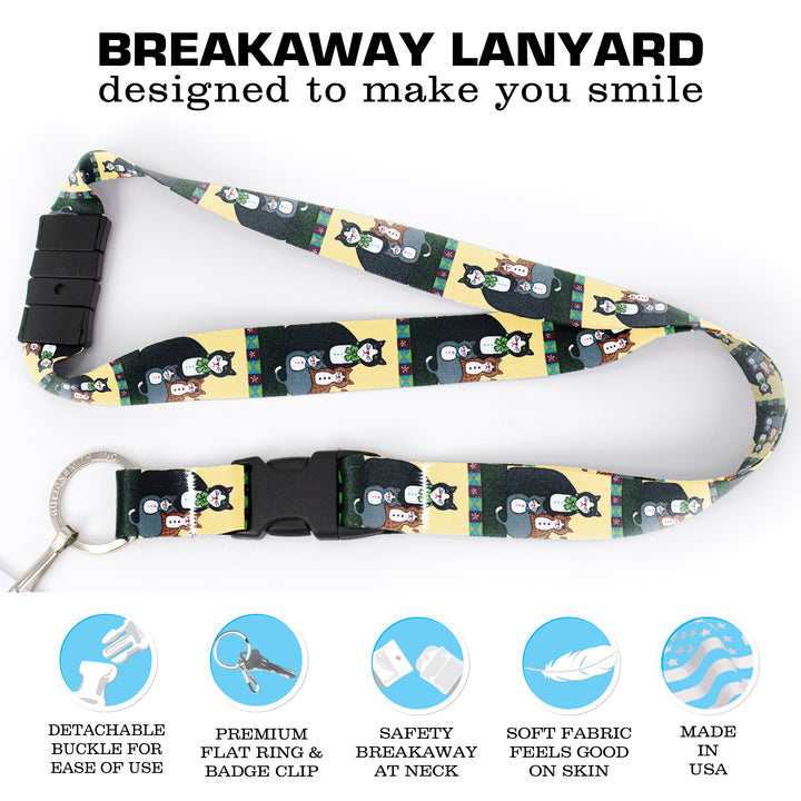 Buttonsmith Cat Breakaway Lanyard - with Buckle and Flat Ring - Based on Rebecca McGovern Art - Officially Licensed - Made in the USA - Buttonsmith Inc.