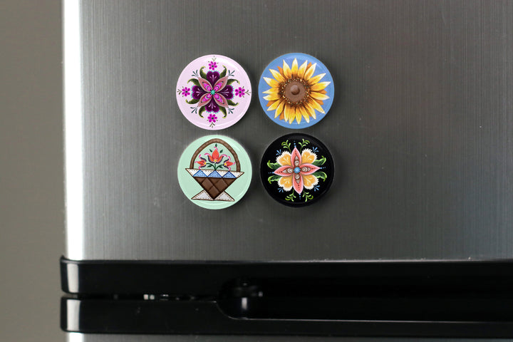 Buttonsmith McGovern Flowers Magnet Set - Based on the artwork of Rebecca McGovern - Made in the USA - Buttonsmith Inc.