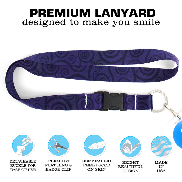 Buttonsmith Amethyst Swirls Premium Lanyard - with Buckle and Flat Ring - Made in the USA - Buttonsmith Inc.