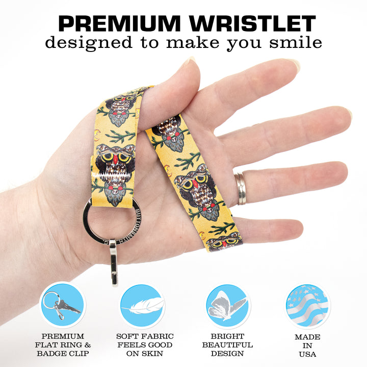 Buttonsmith Owl Wristlet Key Chain Lanyard - Short Length with Flat Key Ring and Clip - Based on Rebecca McGovern Art - Officially Licensed - Made in the USA - Buttonsmith Inc.