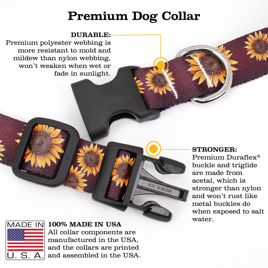 Buttonsmith McGovern Sunflower Dog Collar - Made in the USA - Buttonsmith Inc.