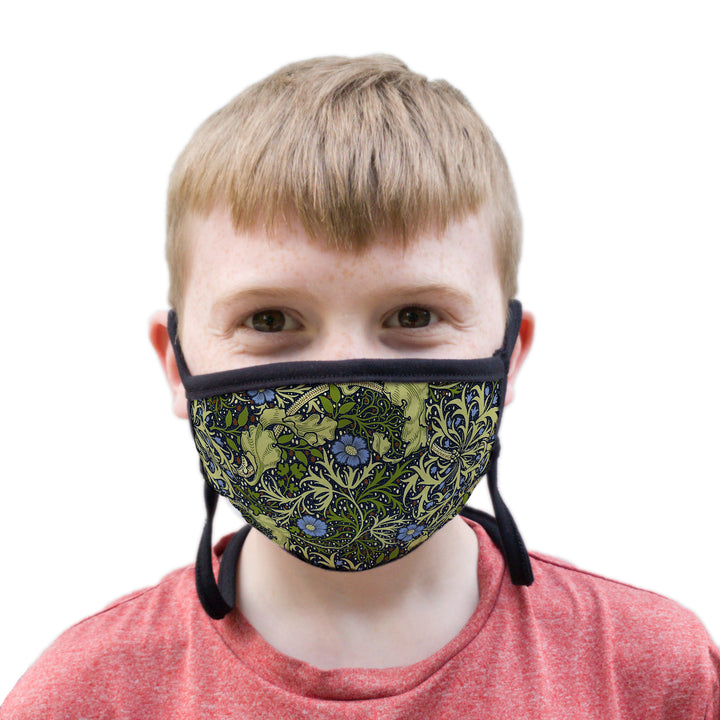 Buttonsmith William Morris Seaweed Youth Adjustable Face Mask with Filter Pocket - Made in the USA - Buttonsmith Inc.