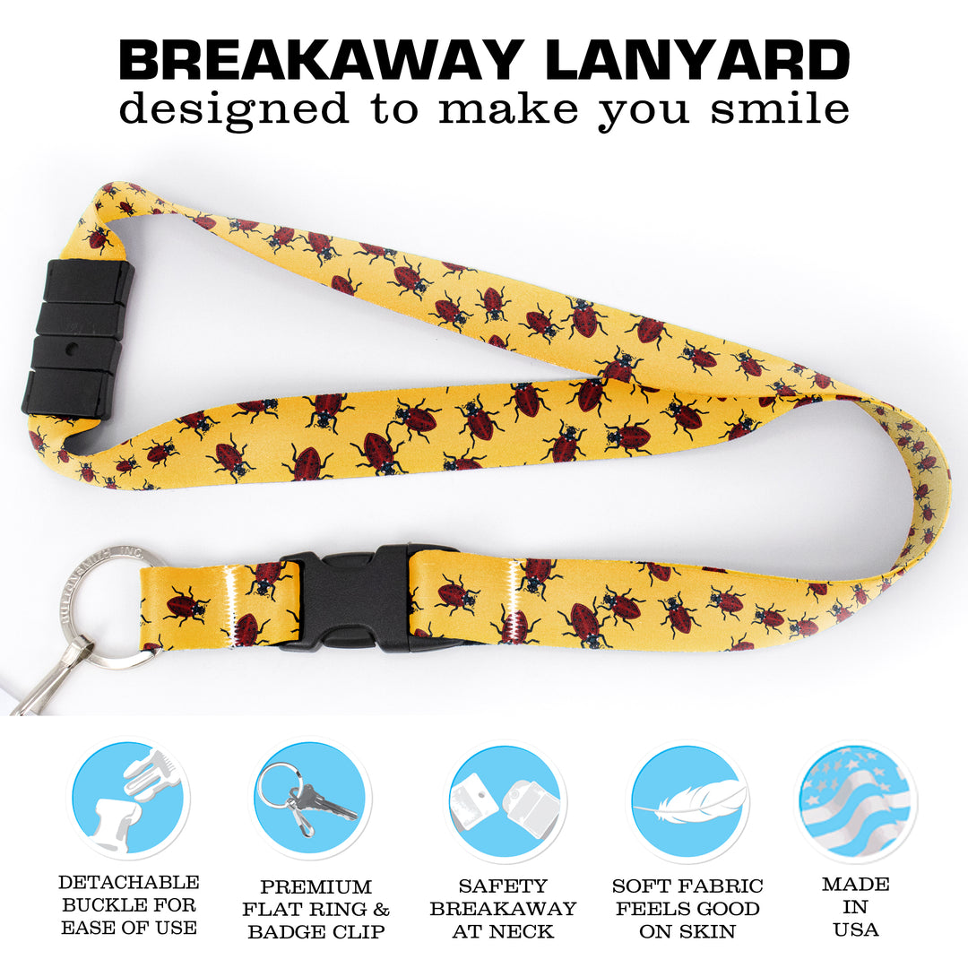 Buttonsmith Ladybugs Breakaway Lanyard - with Buckle and Flat Ring - Based on Rebecca McGovern Art - Officially Licensed - Made in the USA - Buttonsmith Inc.