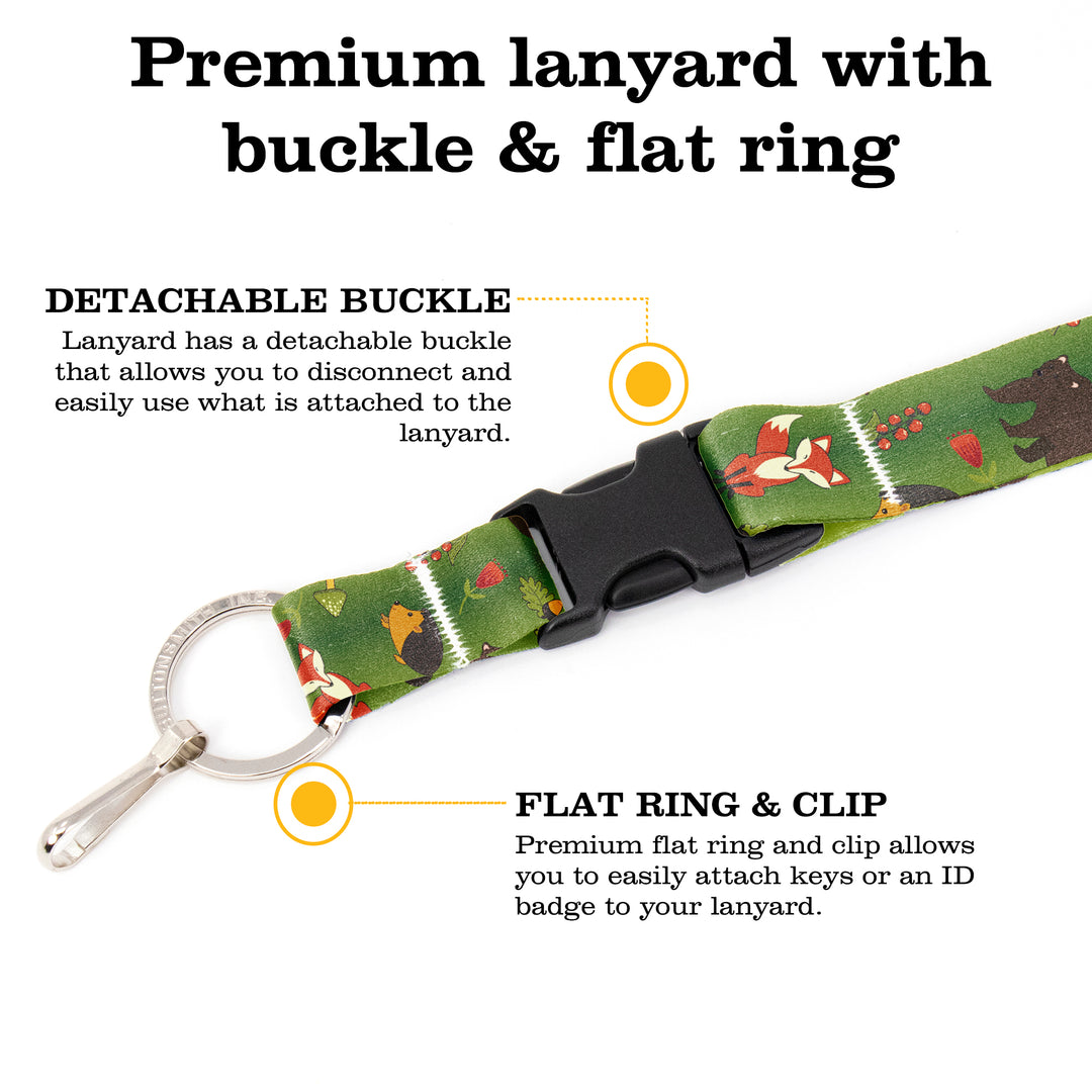 Buttonsmith Woodland Creatures Premium Lanyard - with Buckle and Flat Ring - Made in the USA - Buttonsmith Inc.