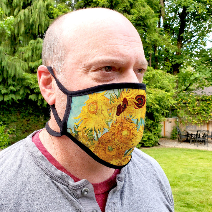 Buttonsmith Van Gogh Sunflowers Adult Adjustable Face Mask with Filter Pocket - Made in the USA - Buttonsmith Inc.