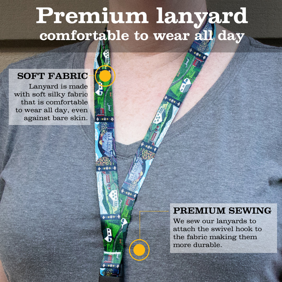 Buttonsmith Farm Houses Breakaway Lanyard - with Buckle and Flat Ring - Based on Rebecca McGovern Art - Officially Licensed - Made in the USA - Buttonsmith Inc.