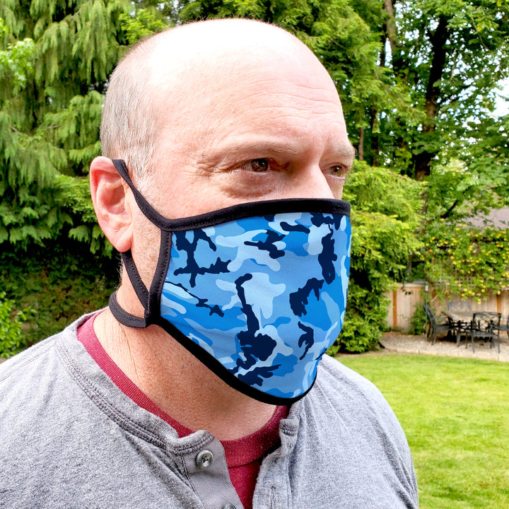 Buttonsmith Blue Camo Youth Adjustable Face Mask with Filter Pocket - Made in the USA - Buttonsmith Inc.