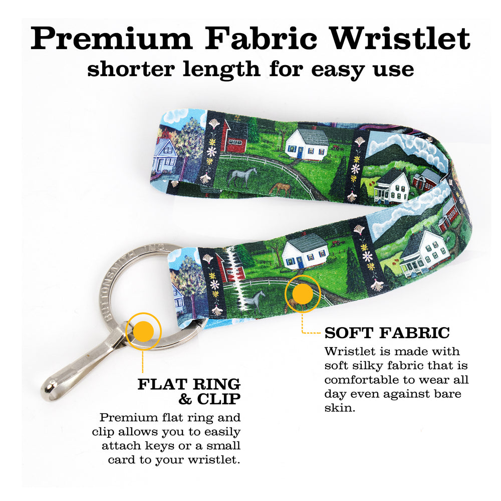 Buttonsmith Farm Houses Wristlet Key Chain Lanyard - Short Length with Flat Key Ring and Clip - Based on Rebecca McGovern Art - Officially Licensed - Made in the USA - Buttonsmith Inc.